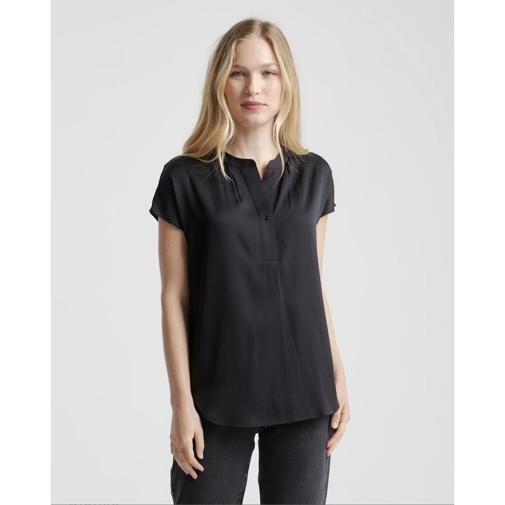 Quince Washable Stretch Silk Dolman Blouse XL Black 90% Silk Quiet Luxury